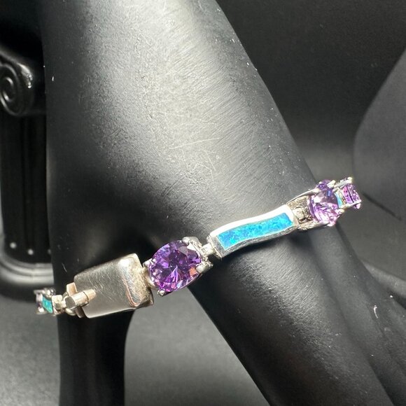 Twilight Cascade Bracelet .925 Sterling Silver | Amethyst and Blue Topaz - Picture 1 of 1